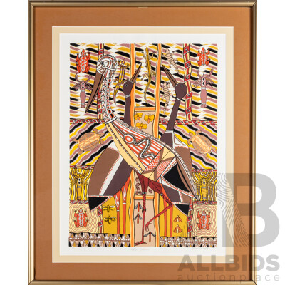 D.Gingingara, (20th Century, Indigenous-Australian, 1946-1999), Three Jabirus, Original Limited Editioned & Signed Screenprint, 99H x 79W cm (frame)