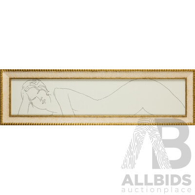 Amedeo Modigliani (19/20th Centuries, Italian, 1884-1920), Nudo Sdraiato (Nude Reclined), Modern Lithographic Print, 38H x 130W cm (frame)