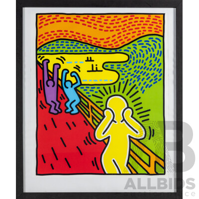 (After) Keith Haring (20th Century, American, 1958-1990), Scream Parody, Contemporary Digital Illustration Inspired by Haring, 65H x 55W cm (frame)