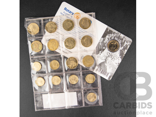 Australian One and Two Dollar Commemorative Coins Including2021 Indigenous Military Service, 2018 Lest We Forget, 2024 Olympics, 2017 Possum Magic, 1993 Landcare, 2023 AFL Adelaide Crows