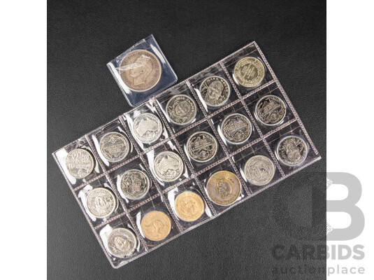 Australian 1937 KGVI Silver Crown .925 with Eighteen Australian Medallions