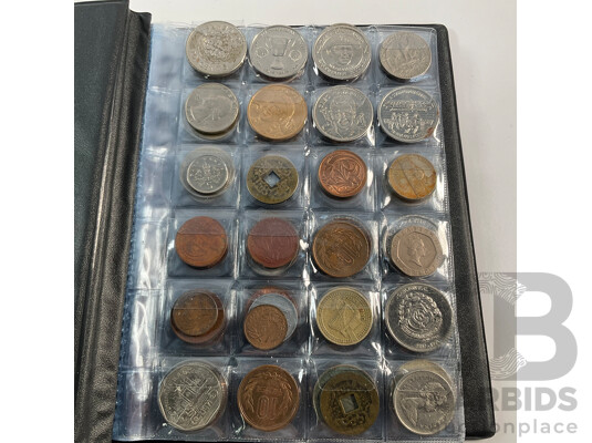 Album of International Coins and Medallions Including Australia, France, Thailand, Switzerland, China and More
