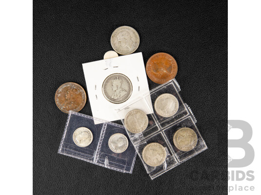 Collection of Australian Predecimal Coins Including 1928 and 1946 Silver Shilling, Four Silver Sixpence 1960(2) 1962, 1963, Two Silver Threepence 1963, 1964 Two Half Pennies 1927, 1964