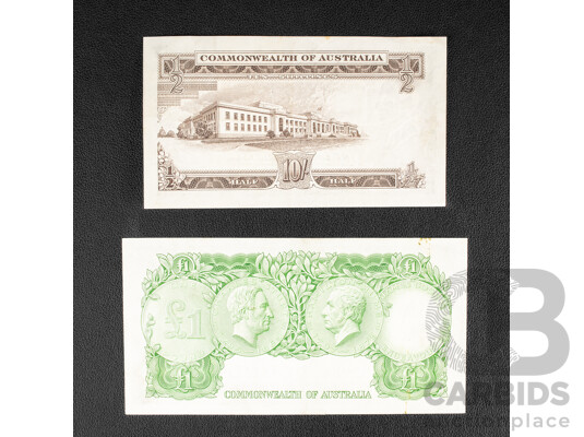 Australian 1961 One Pound Note, Coombs/WIlson R34 and 1961 Ten Shillings Note, Coombs/Wilson R17