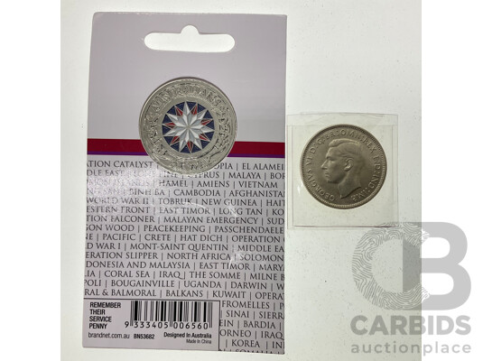 Australian 1943S Silver Florin and Red Poppy Remembrance Medallion