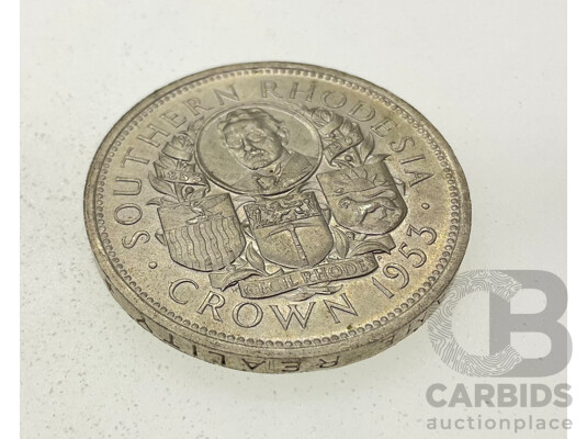 Southern Rhodesia 1953 Silver Half Crown, 100th Birthday of Cecil Rhodes .500