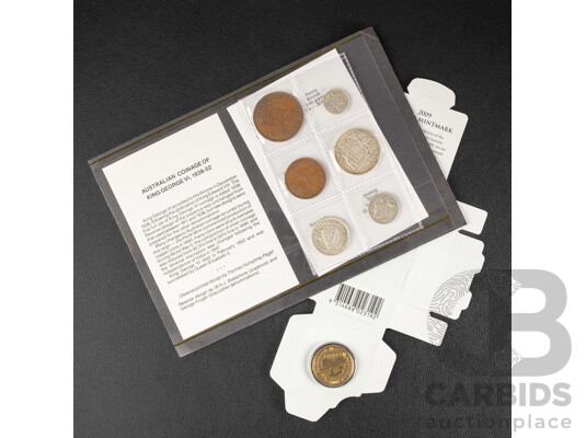 Australian KGVI Predecimal Coin Set with 2009 One Dollar Coin, Master Mint Mark