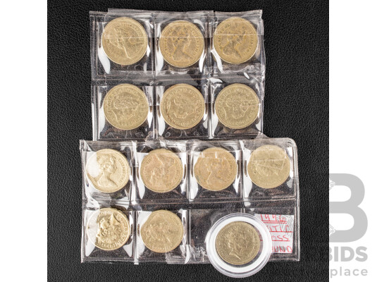 Twelve Great Britain One Pound Coins with 1996 Commemorative One Pound, Celtic Cross