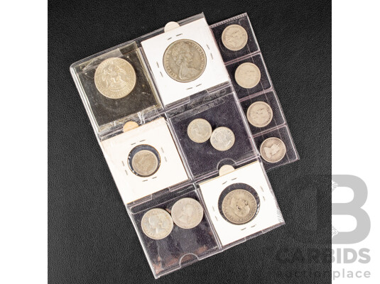 Australian 1966 Round Silver Fifty Cent Coin, Four Silver Sixpence 1910, 1911, 1912, 1914, USA 1964 Silver Kennedy Half Dollar, Canada 1957 and 1962 Silver Twenty Five Cents, 1962, 1963 Silver Ten Cents...............