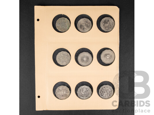 Eighteen Australian Fifty Cent Coins Spanning 1970 to 2015 with 1946 Penny and Half Penny