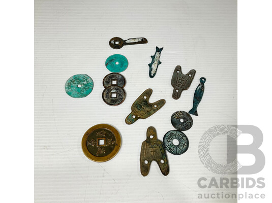 Collection of Vintage Chinese Coins and Pendants