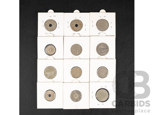 Twelve Egypt Coins, Examples Spanning 1800's to 1930's