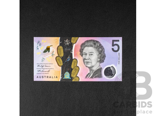 Australian 2019 UNC Five Dollar Banknote, R228a Lowe/Kennedy, First Prefix AA190006390