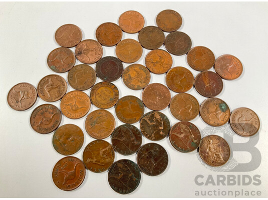 Collection of Australian Half Pennies Spanning 1926 to 1961 and Great Britain Half Pennies Spanning 1901 to 1914