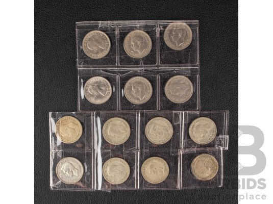 Eight United Kingdom Silver Sixpence Spanning 1930 to 1946 with Six Post 1946