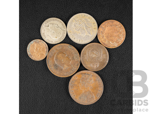Collection of Vinatge Coins Including United Kingdom 1923 Silver Shilling, South Africa 1948 Silver Shilling, Portuguese India 1903 Half Tanga, Brazil 1868 Twenty Reis, Canada 1920 One Cent....