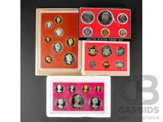 Four Proof Coin Sets Including Australian 1988, USA 1976 and 1982 Cook Islands 1972