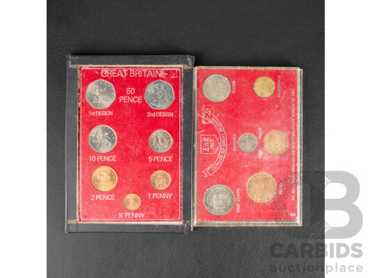 Four UNC Coin Sets Including Great Britain 1967, New Pence, Papua New Guinea 1979, Seychelles 1972