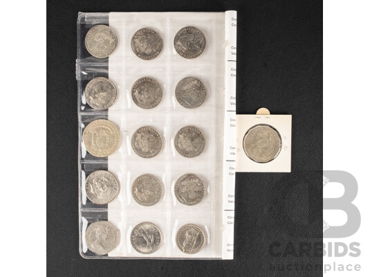 Australian 2001 Federation Twenty Cent Coins, 1980 Double Bar Fifty Cent Coin, USA 977 Kennedy Half Dollar, France, United Kingdom, Switzerland Coins