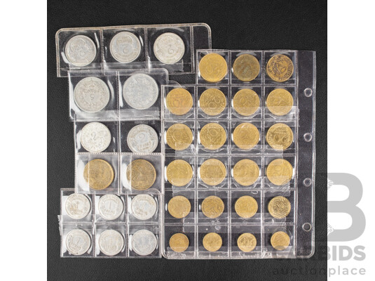 Collection of French Aluminium Coins One, Two and Five Franc Spanning 1943 to 1959 with Twenty and Fifty Francs Coin Spanning 1951 to 1979