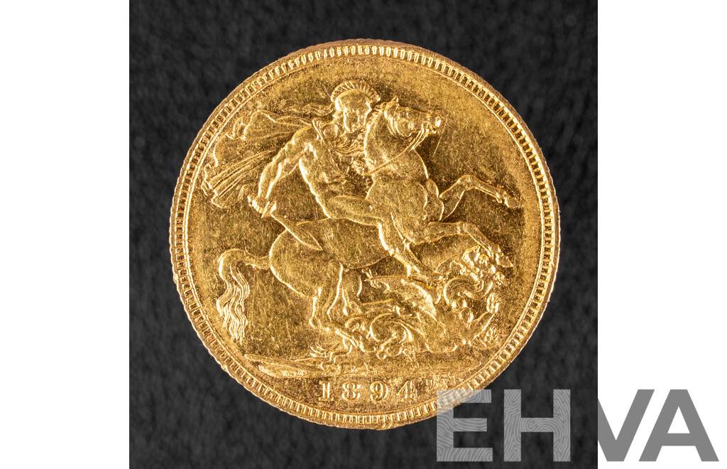 Australian 1894 QV Gold Sovereign, Sydney Mint .917