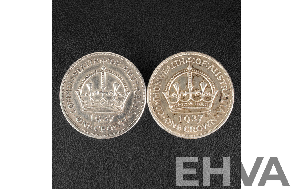 Two Australian 1937 KGVI Silver Crowns .925