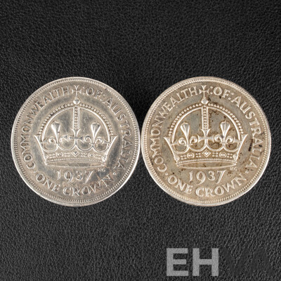 Two Australian 1937 KGVI Silver Crowns .925