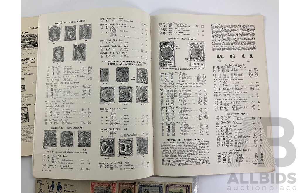 Stanley Gibbons 1931 Air Stamp Catalogue, Aero Philately, Australian Stamp Monthly Catalogue of Australian Stamp, Mint 1953 and 1960 Stamps, Southern Rhodesia 1940 Golden Jubilee First Day Cover