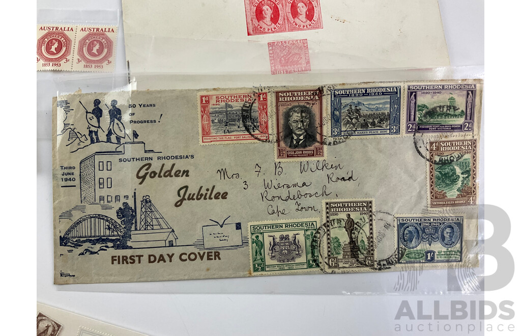 Stanley Gibbons 1931 Air Stamp Catalogue, Aero Philately, Australian Stamp Monthly Catalogue of Australian Stamp, Mint 1953 and 1960 Stamps, Southern Rhodesia 1940 Golden Jubilee First Day Cover