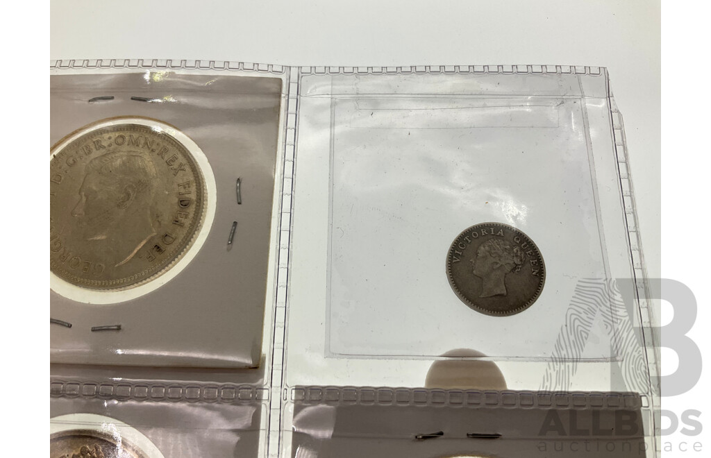 Australian 1951 Silver Commemorative Florin, Twenty Cents Including 2001 Bradman and 1995 United Nations with India Company 1841 Silver Two Annas