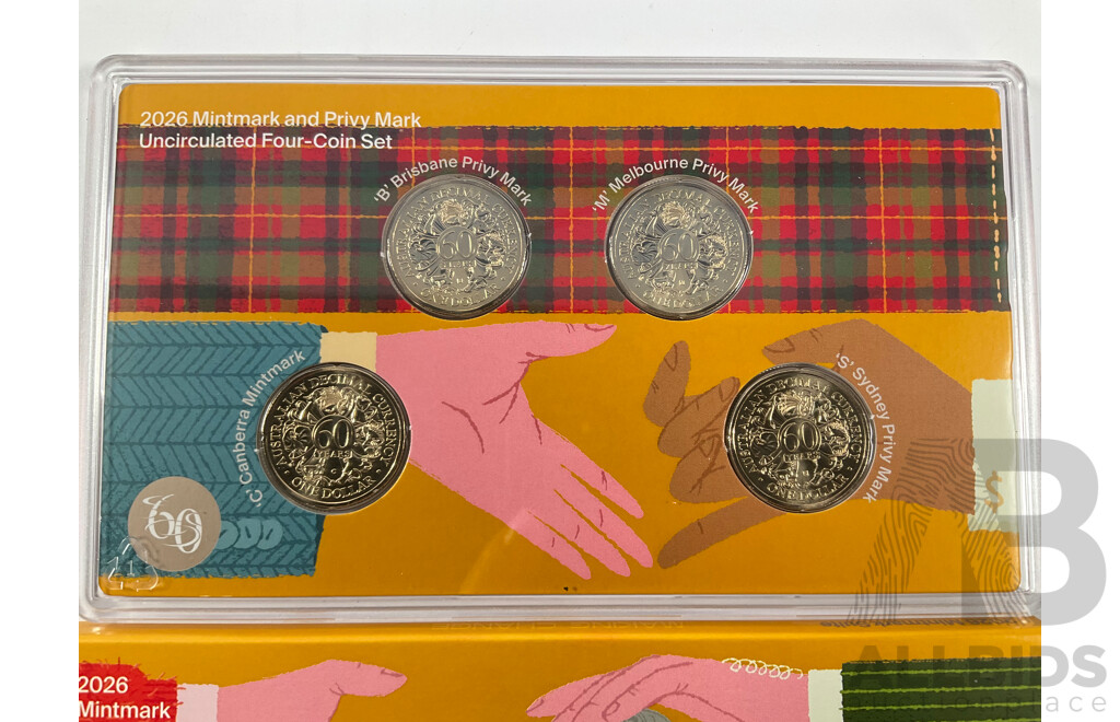 Australian RAM 2026 Four UNC One Dollar Coin Set, Sixty Years of Decimal Currency, Privy Marks