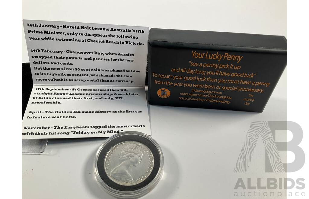 Australian 1966 Round Silver Fifty Cent Coin, The Droving Dog Gift Pack .800