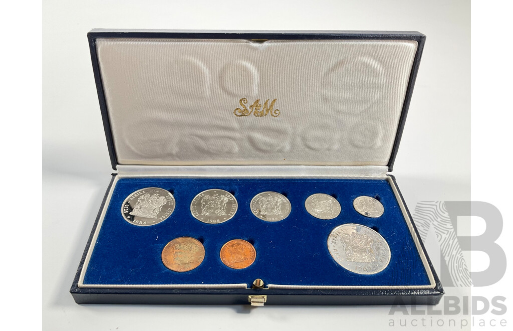 South Africa 1984 Eight Proof Coin Set, Including Silver One Rand Coin .800