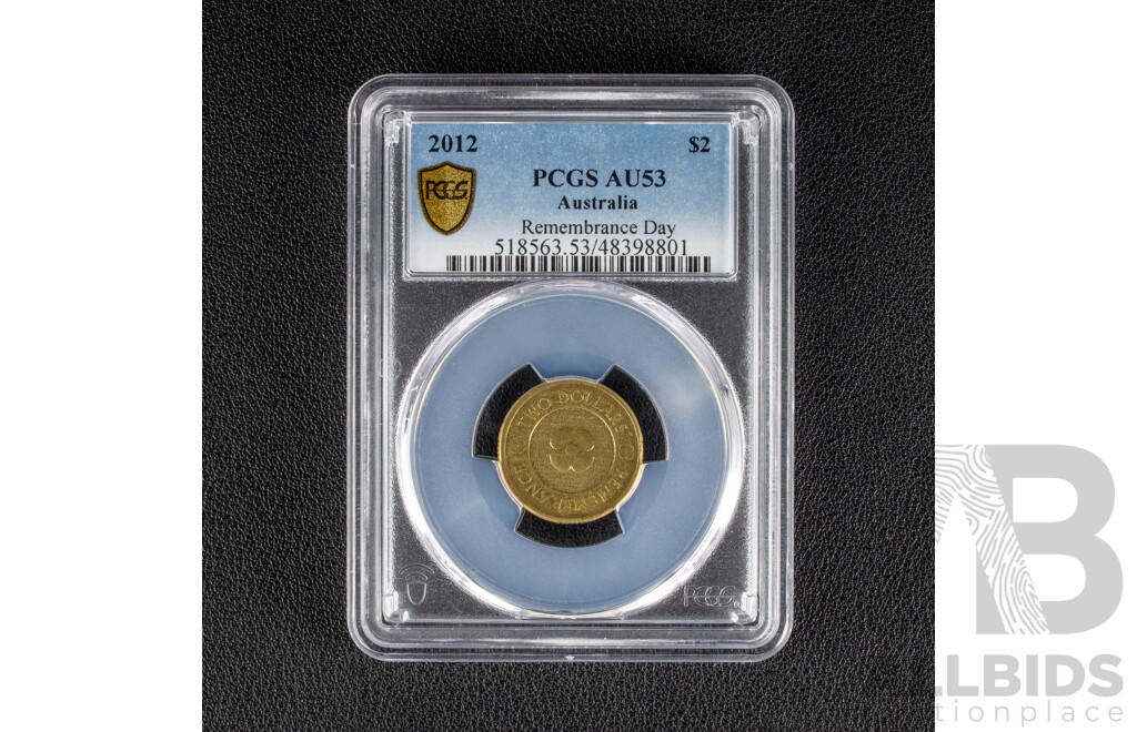 Australian 2012 Commemorative Two Dollar Coin, Remembrance, Graded PCGS AU53