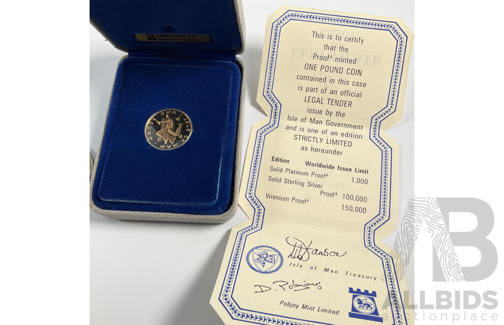 Isle of Man 1978 Virenium One Pound Coin with Four United Kingdom Half Crowns, Two Shillings, One Shilling, 1948 and Silver 1943 Sixpence