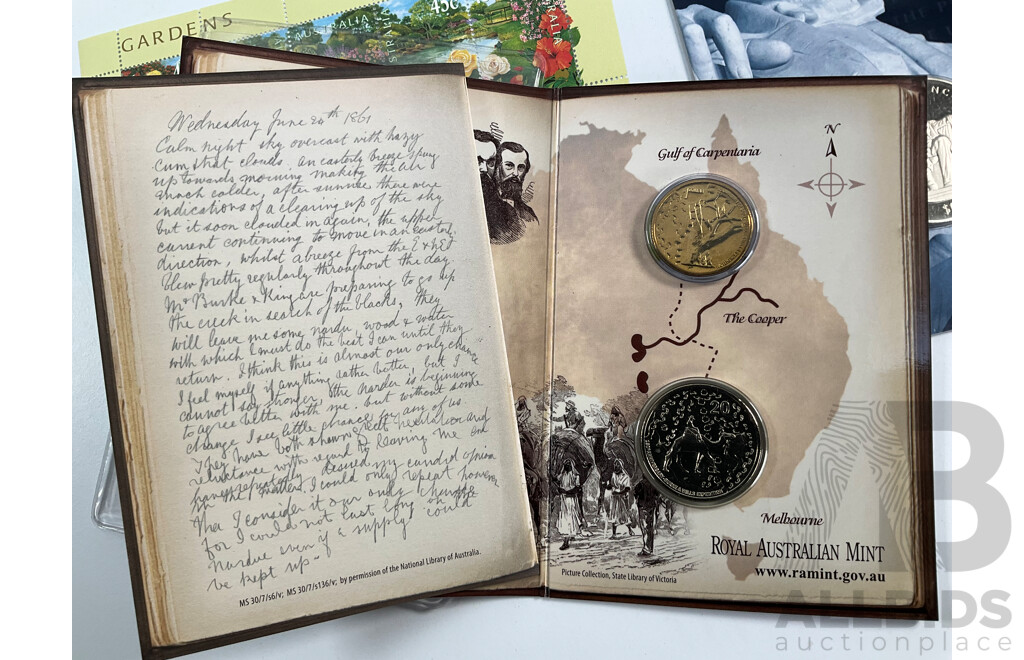 Australian RAM 2000 Burke & Wills Two Coin Set, 2009 Earth Hour First Day Cover, 2000 Mini Sheet and First Day Covers, British Virgin Islands 2022 Lincoln Memorial Dollar