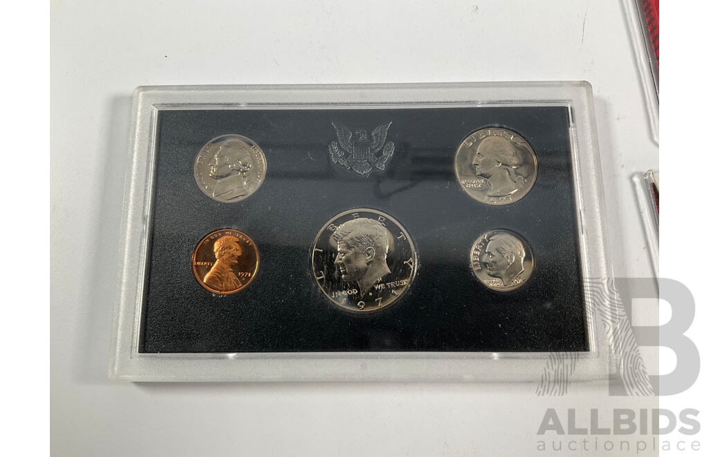 Three Australian Zoos 150 Years of Melbourne Zoo PNCs, Two Australia Post 200 Years PNCs, USA 1971 Five Proof Coin Set