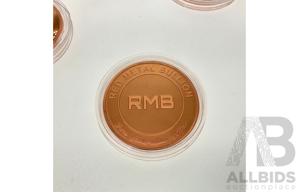 Ten Australian Red Metal Bullion One Ounce Copper Coins, Red Poppy Remembrance, Lest We Forget