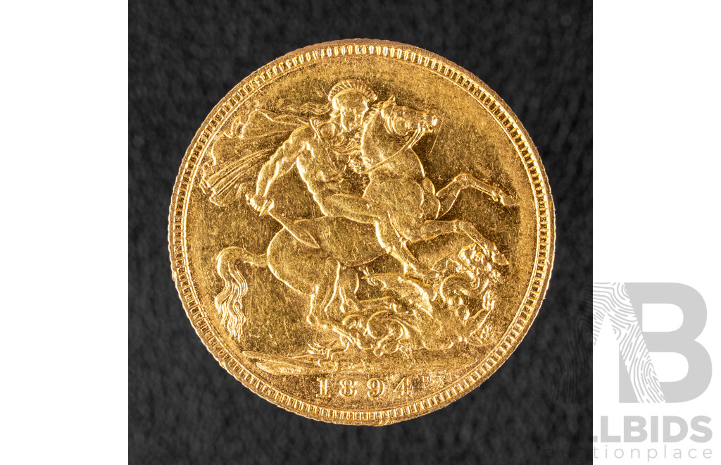 Australian 1894 QV Gold Sovereign, Sydney Mint .917