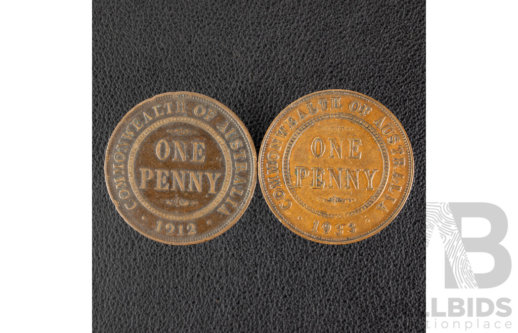Australian 1933/32 Over Date Penny and 1912