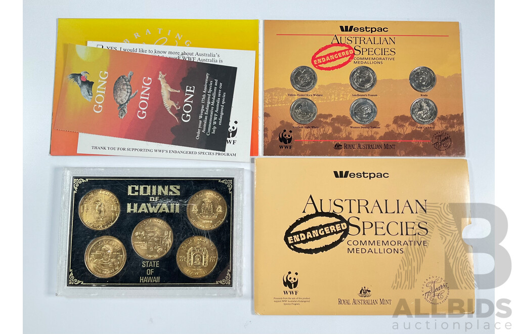 Coins of Hawaii Five Coin Set with Australian RAM Australian Endangered Species Commemorative Medallions