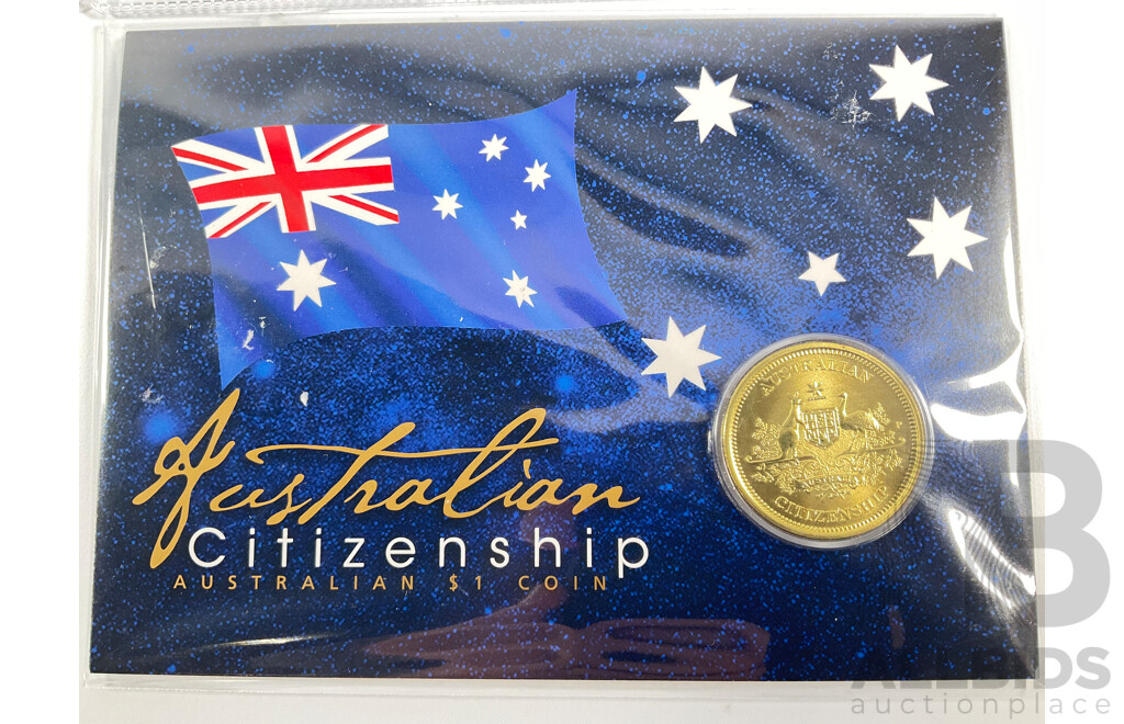 Collection of Australian Commemorative One Dollar Coins Including Two 2024 Bluey/Bingo Coin Pairs, 2023 Richmond Football Club and 2019 Australian Citizenship
