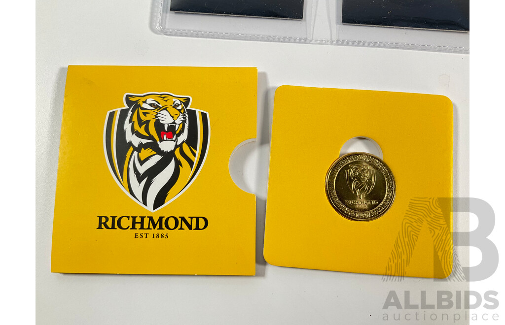 Collection of Australian Commemorative One Dollar Coins Including Two 2024 Bluey/Bingo Coin Pairs, 2023 Richmond Football Club and 2019 Australian Citizenship