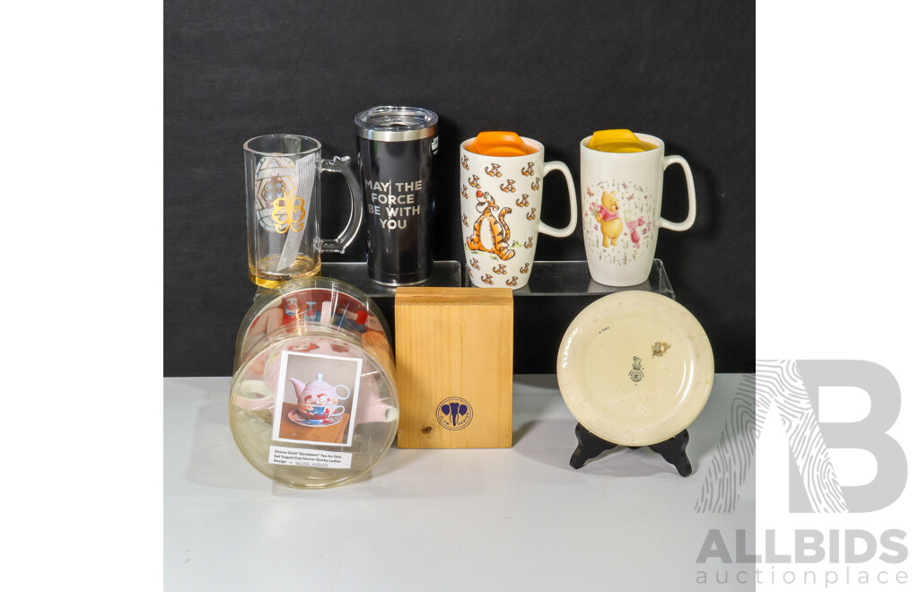 Vintage Royal Doulton Bowl, Woman Peeling Potatoes D5187, Sharon Dold Tea for One 'Gossipers'' Harry Potter Beer Mug, Winnie the Pooh Sipper Cups, Siam Pewter Hip Flask, Star Wars Thermos