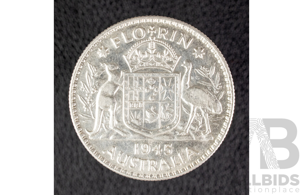 Australian 1945 KGVI Silver Florin, High Grade .925