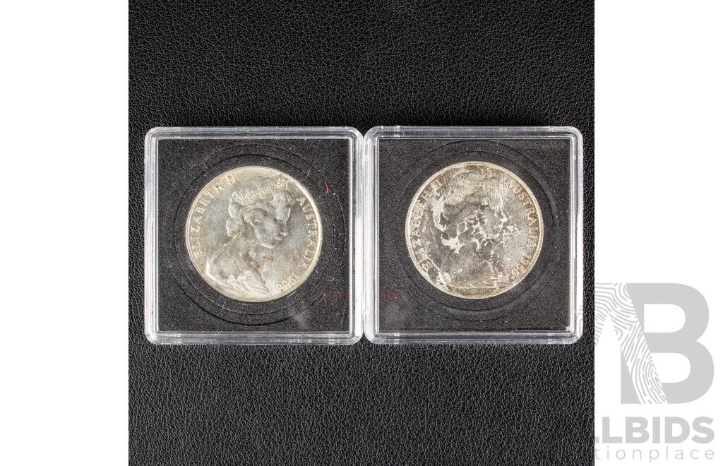 Two Australian 1966 Round Silver Fifty Cent Coins .800