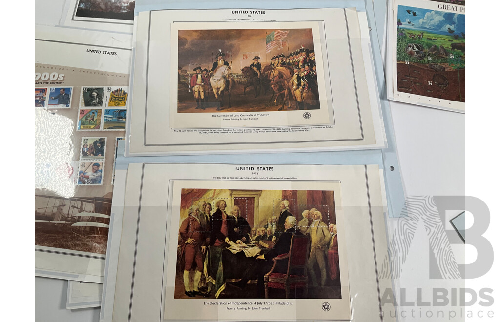 USA Mint Mini Stamp Sheets Including Great Plains Prairie, Celebrate the Century 1900's to 1990's, Classic American Dolls, Atlanta 1996, Signing of Independence 1976 and More