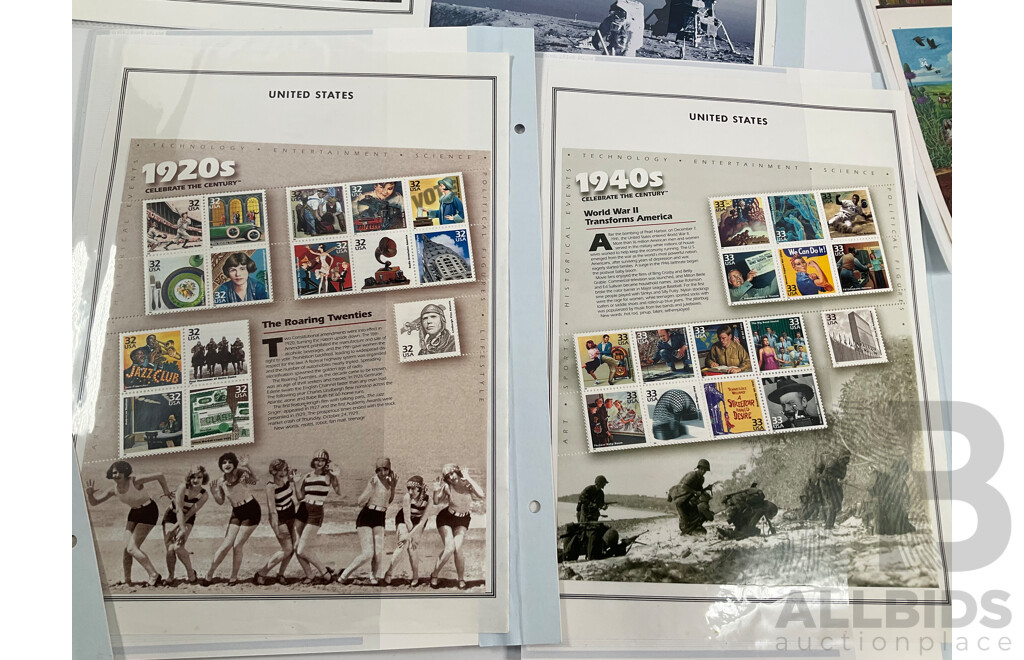 USA Mint Mini Stamp Sheets Including Great Plains Prairie, Celebrate the Century 1900's to 1990's, Classic American Dolls, Atlanta 1996, Signing of Independence 1976 and More