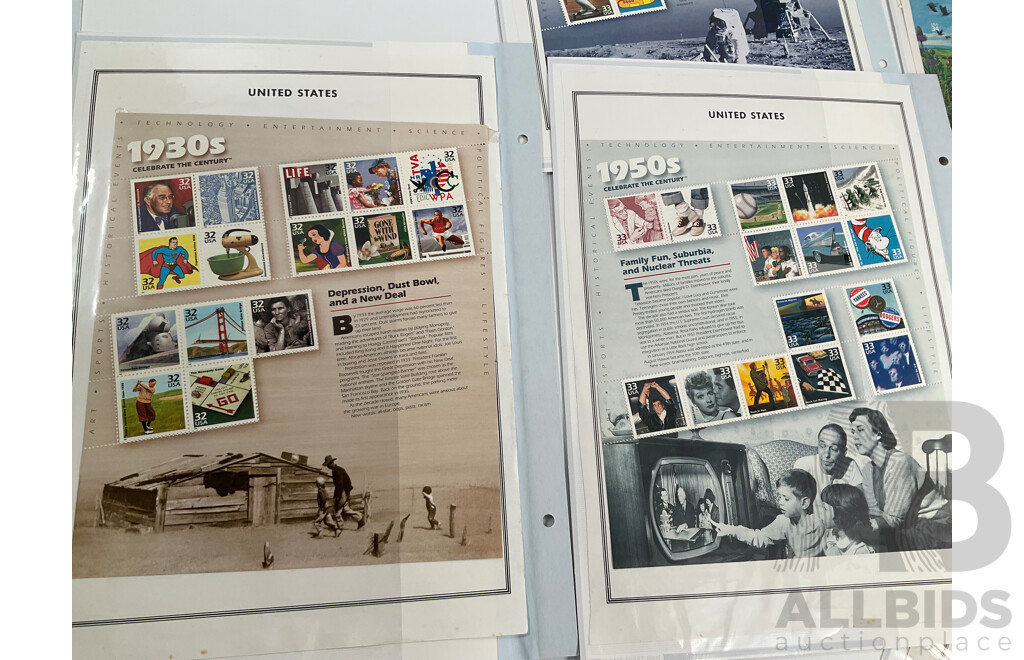 USA Mint Mini Stamp Sheets Including Great Plains Prairie, Celebrate the Century 1900's to 1990's, Classic American Dolls, Atlanta 1996, Signing of Independence 1976 and More