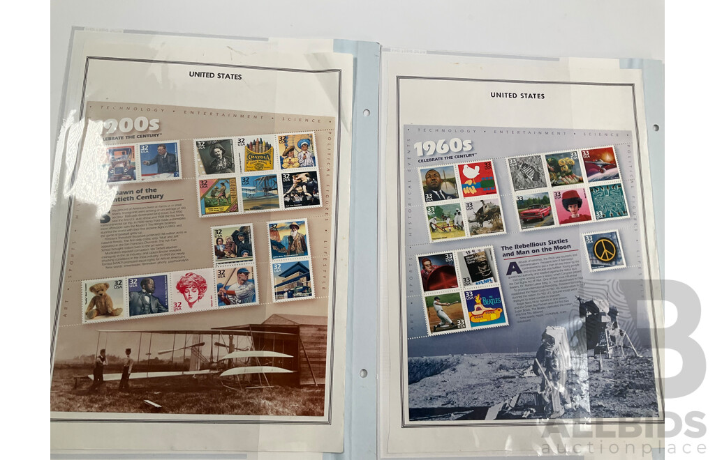 USA Mint Mini Stamp Sheets Including Great Plains Prairie, Celebrate the Century 1900's to 1990's, Classic American Dolls, Atlanta 1996, Signing of Independence 1976 and More